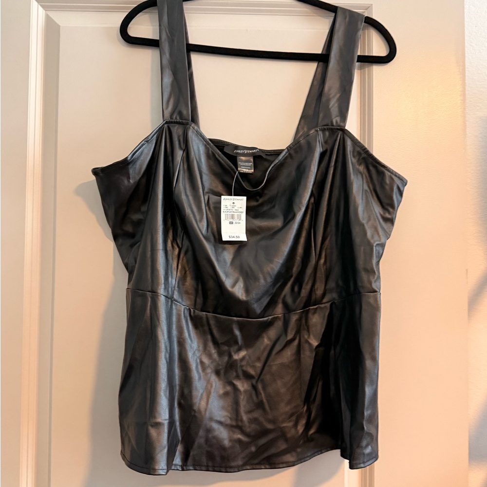 Ashley Stewart Black Faux Leather Camisole